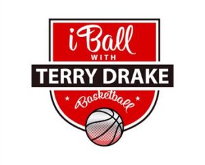 A red and white logo for the basketball team.