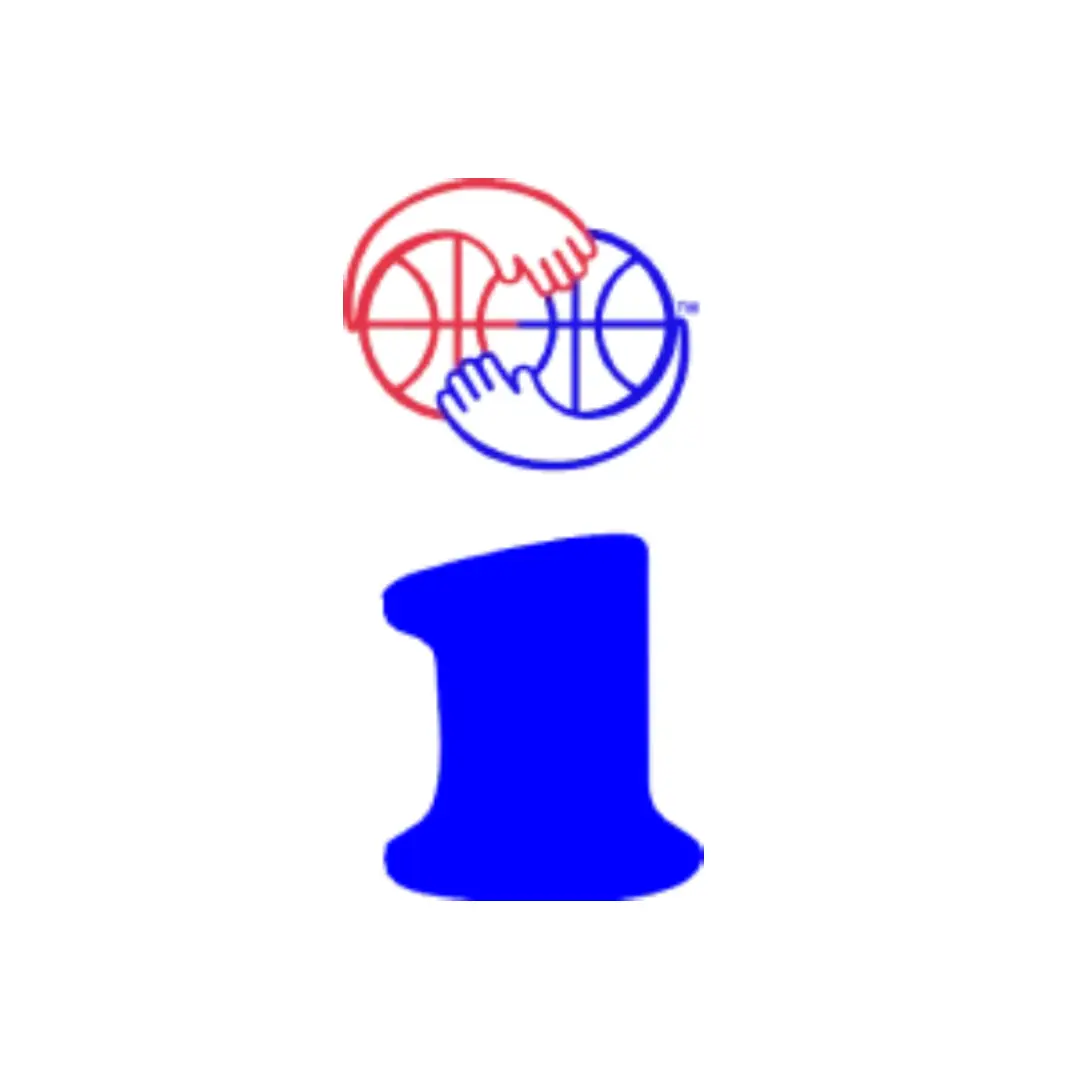 A blue number one with an image of a basketball on it.